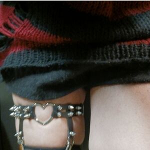 Set Of Heart Studded Black Garter Belt